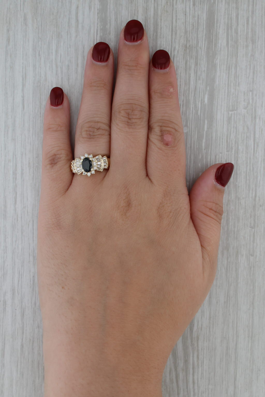 1.50ctw Blue Sapphire Diamond Halo Ring 14k Yellow Gold Size 6.75