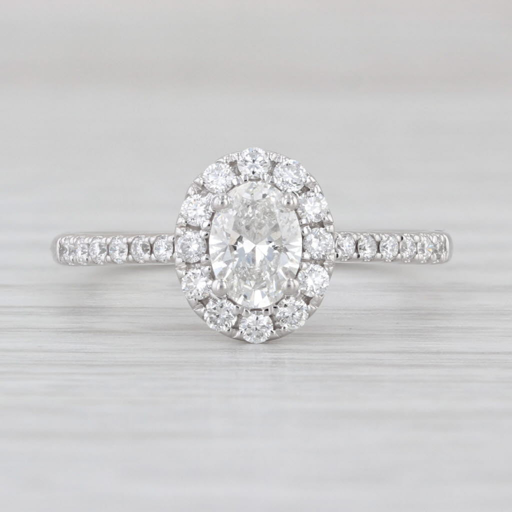 GSI 0.96ctw Oval Lab Grown Diamond Halo Engagement Ring 14k White Gold Size 7