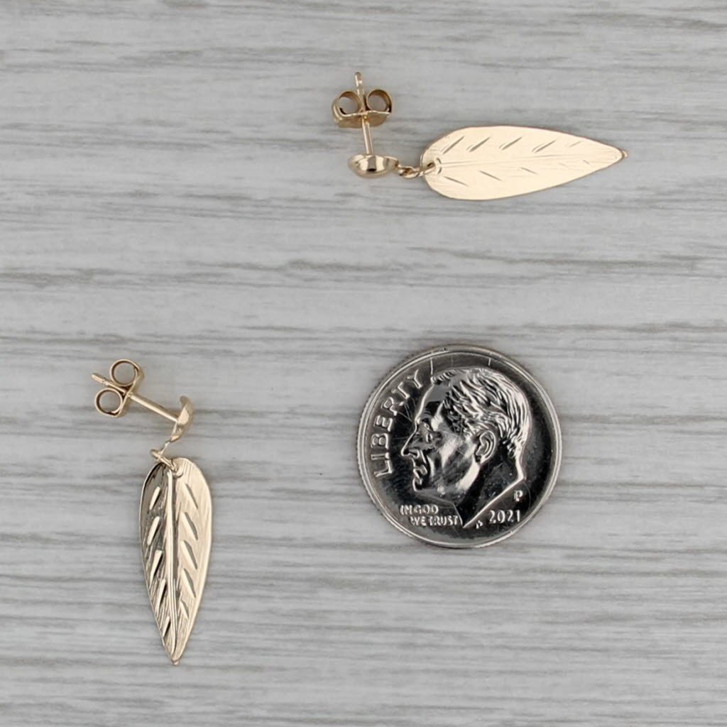Gold Leaf Dangle Earrings 14k Yellow Gold Drops