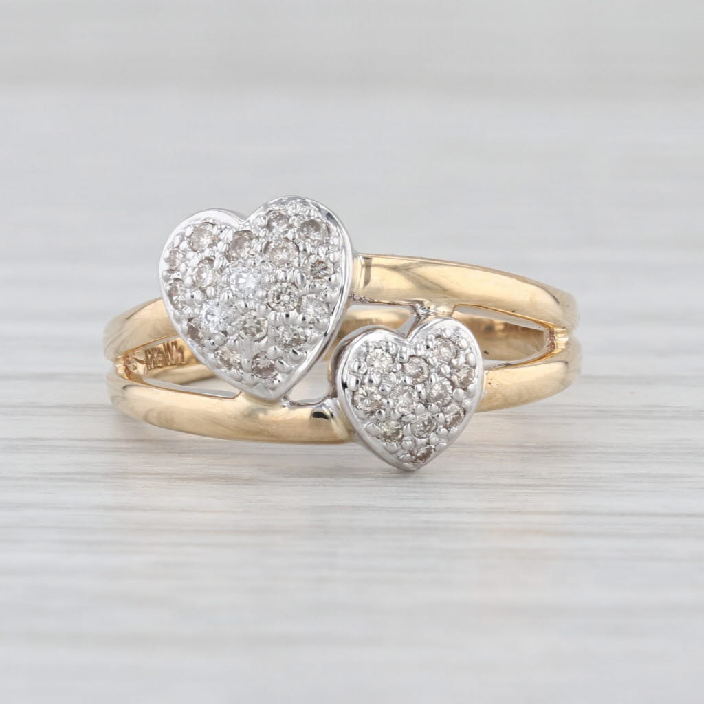 0.15ctw Pave Diamond Hearts Ring 10k Yellow White Gold Size 6.75