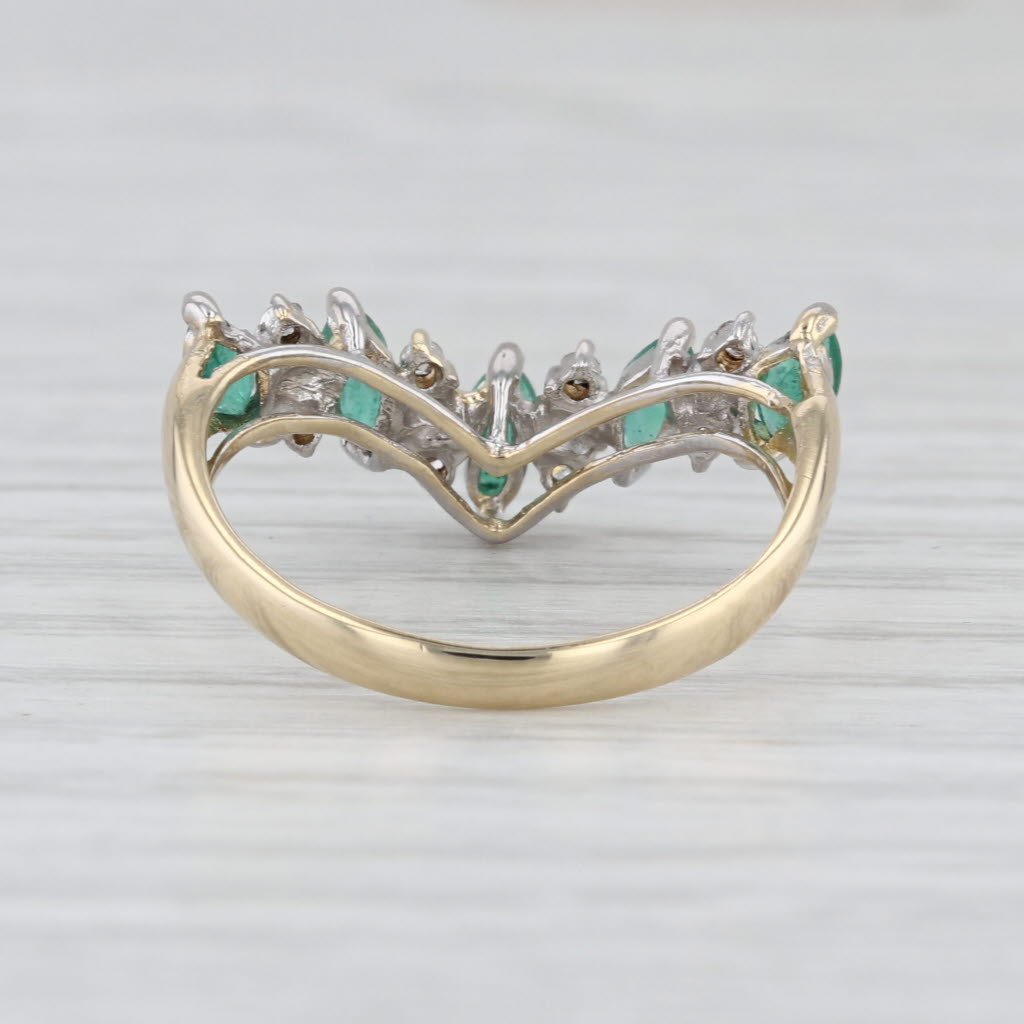0.77ctw Emerald Diamond V Enhancer Ring 14k Yellow Gold Stackable Wedding Band