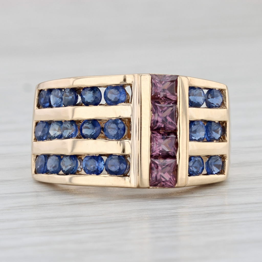 Light Gray 2.14ctw Blue Sapphire Pink Spinel Ring 14k Yellow Gold Size 7.25 Cocktail