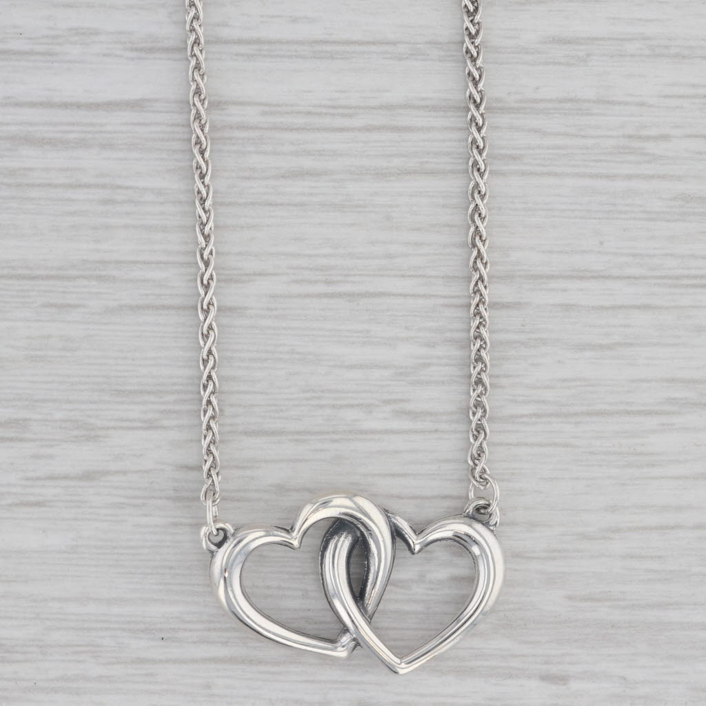 Gray Linked Hearts Pendant Necklace Sterling Silver 18.5" Wheat Chain James Avery