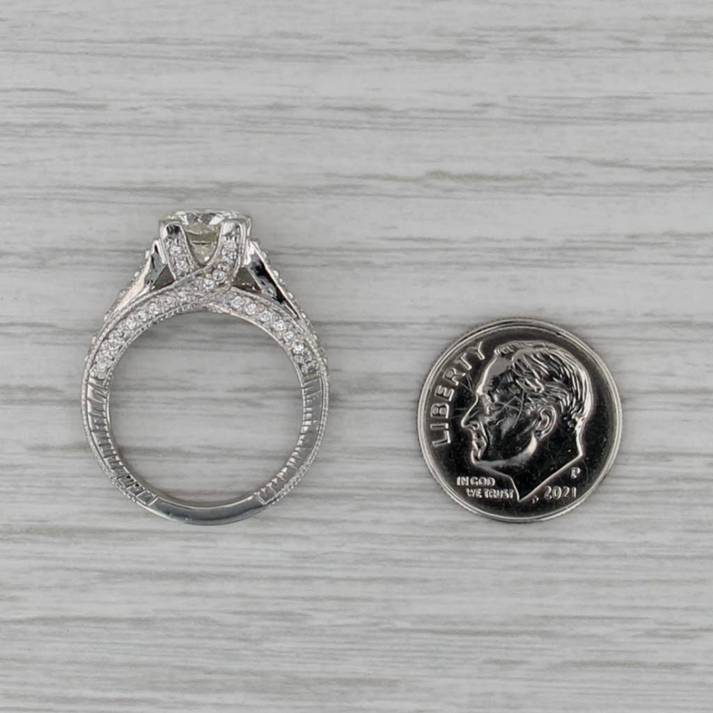 2.47ctw Round Diamond Engagement Ring Platinum Size 6.25 GIA Cathedral Band