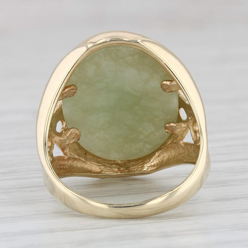 Green Jade Ring 14k Yellow Gold Size 5.25 Oval Cabochon Solitaire