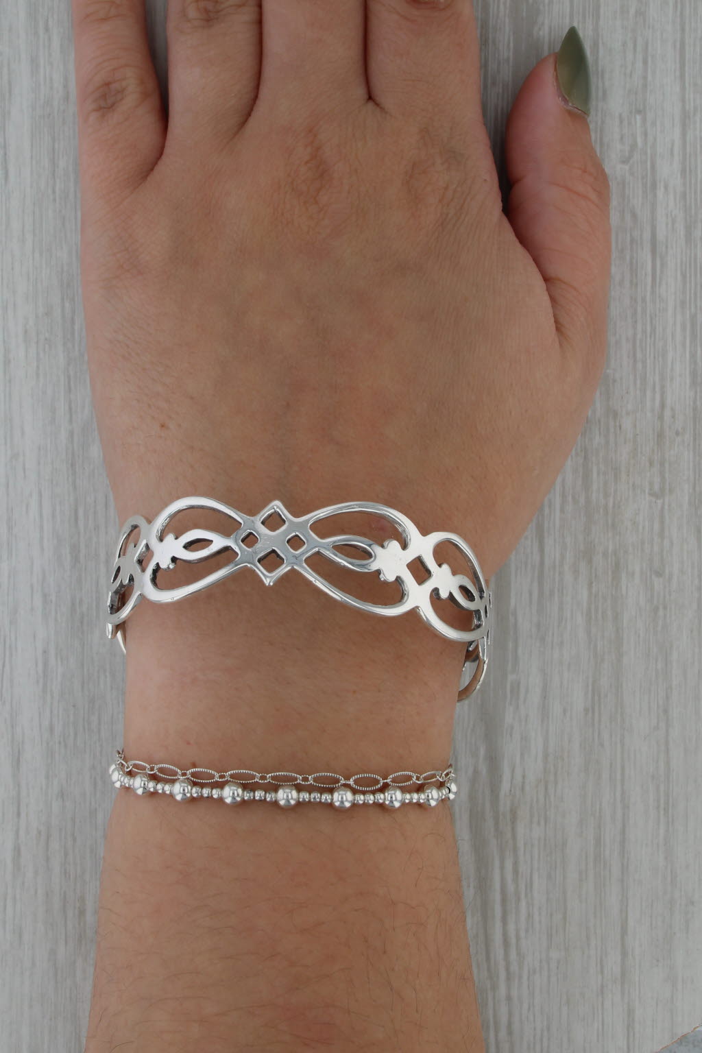 Openwork Bangle Sterling Silver Bracelet 7.25"