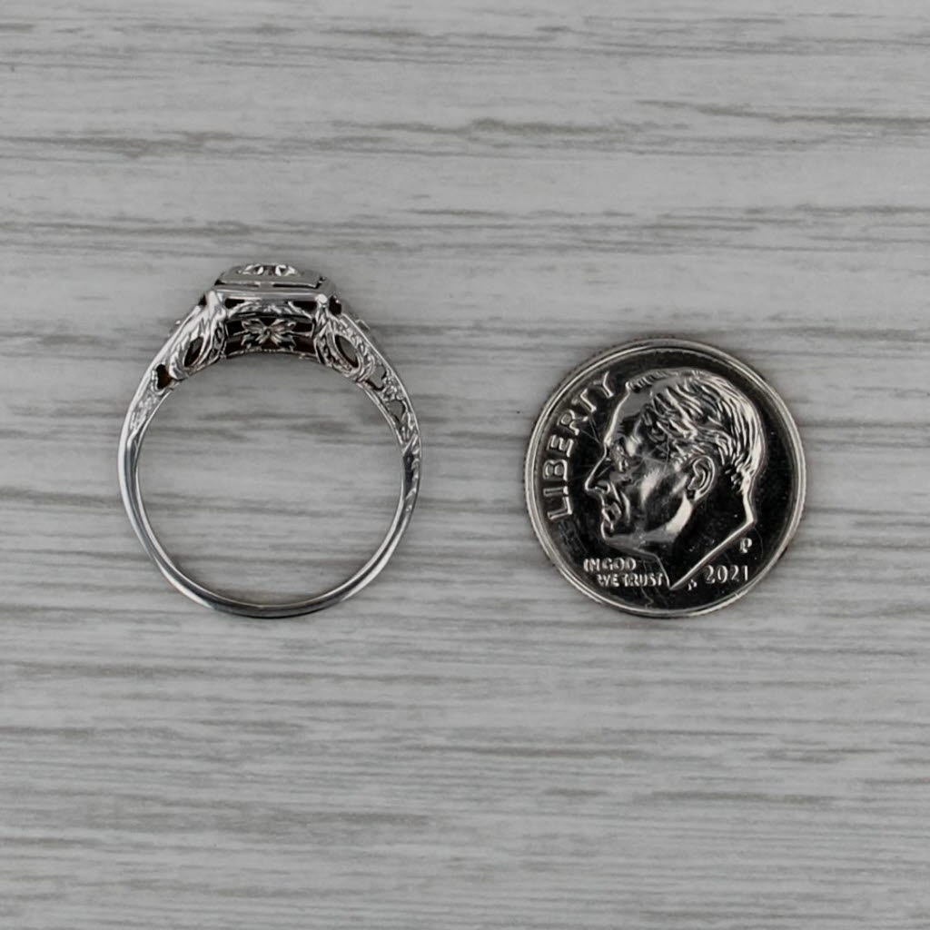 Art Deco 0.31ctw Diamond Engagement Ring 14k White Gold Size 5.5 Old European