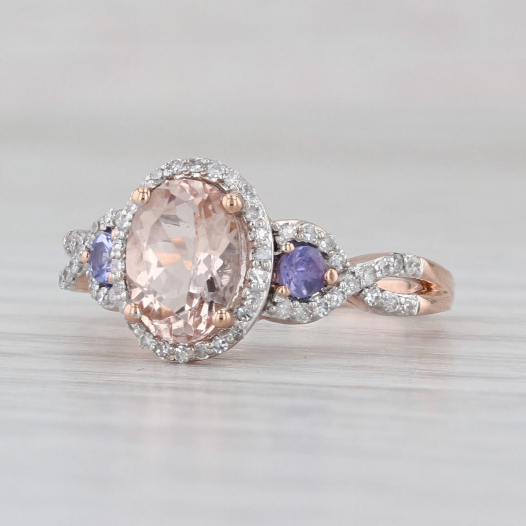 1.19ctw Morganite Diamond Halo Tanzanite Ring 10k Rose Gold Size 5 Engagement