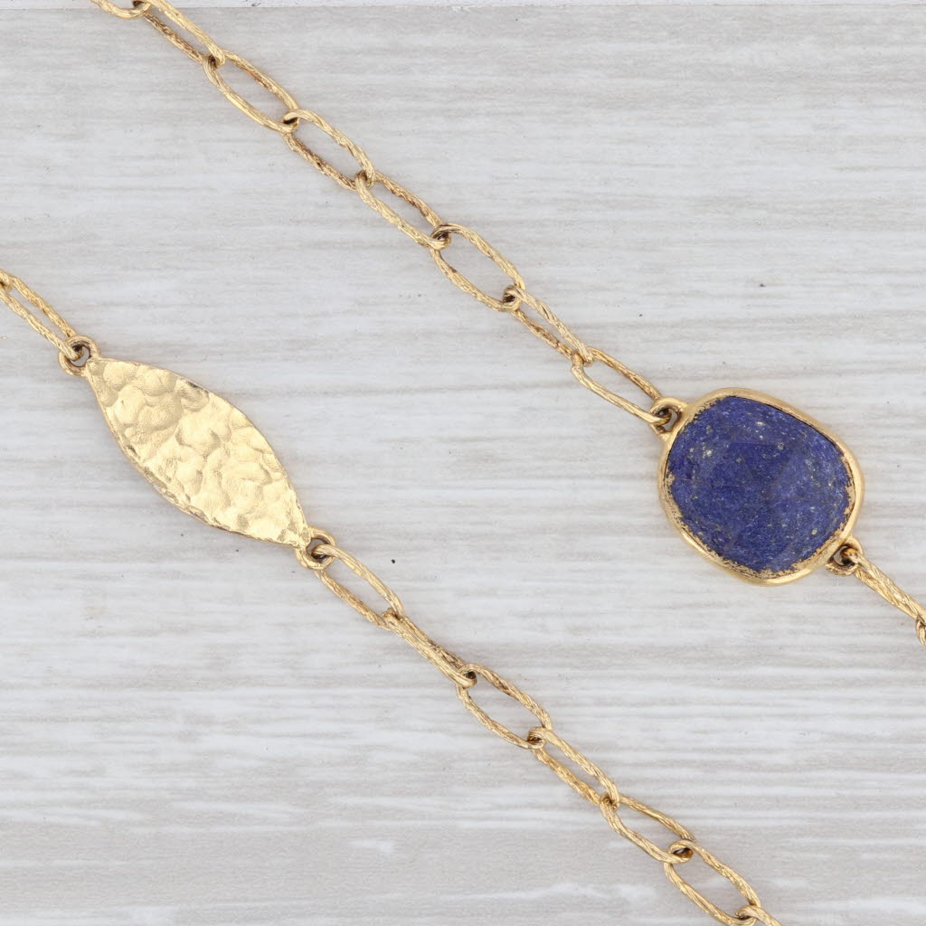 New Nina Wynn Lapis Lazuli Station Necklace Sterling Gold Vermeil 42" Adjust