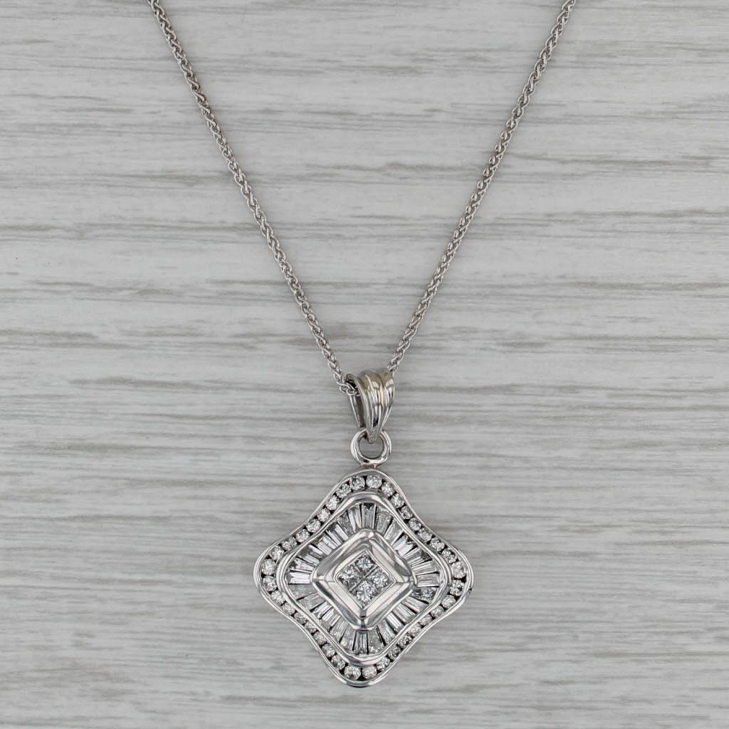 1.82ctw Diamond Halos Pendant Necklace 14k White Gold 18.25" Wheat Chain