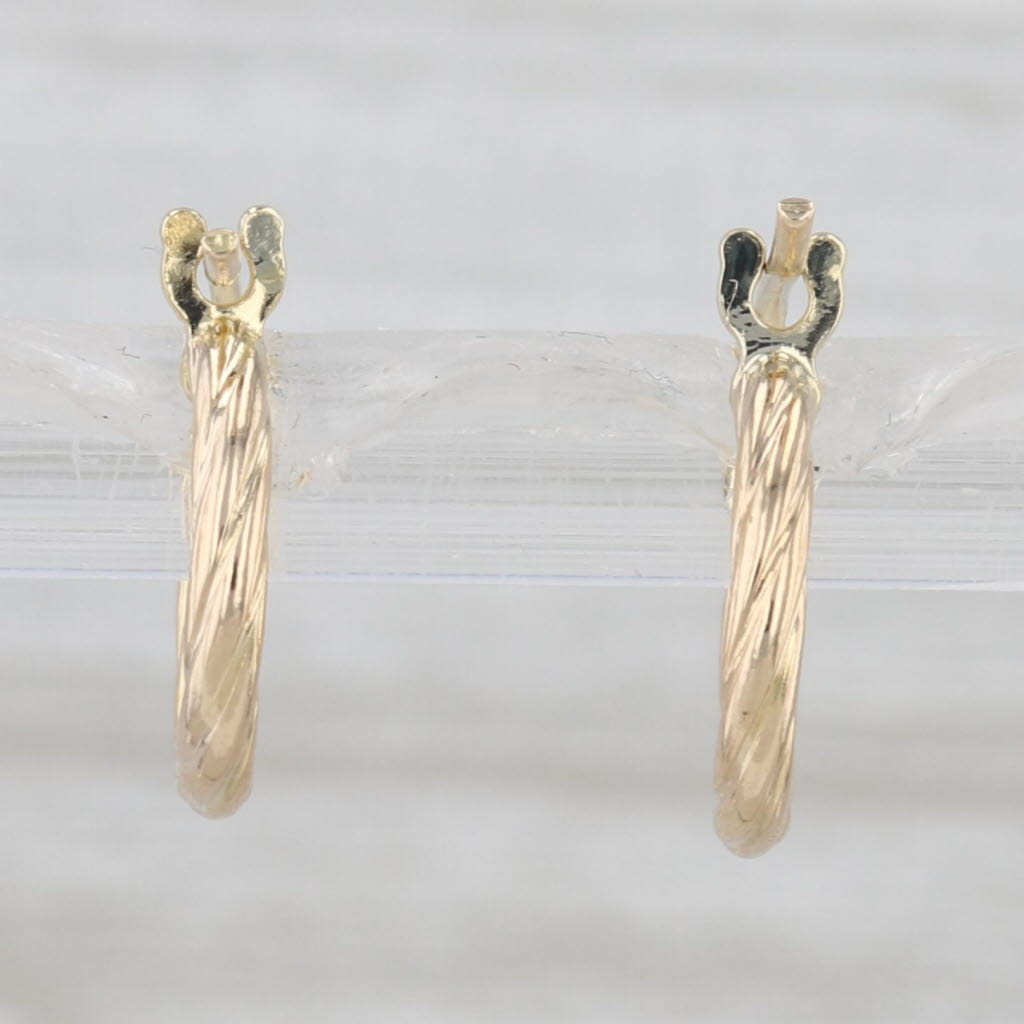 Woven Small Hoop Huggie Earrings 14k Yellow Gold Snap Top Round Micro Hoops