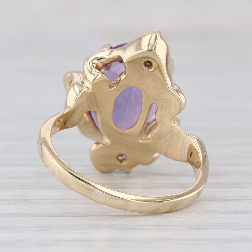 Vintage 5.02ctw Oval Amethyst Moissanite Ring 14k Yellow Gold Size 8