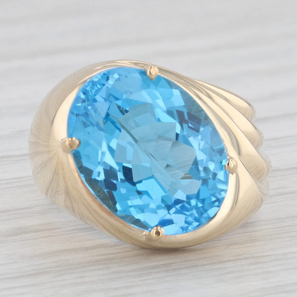 11.80ct Oval Blue Topaz Solitaire Ring 10k Yellow Gold Size 8