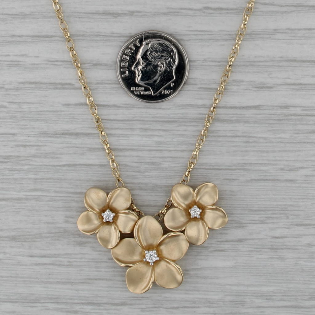 Maui Divers 0.15ctw Diamond Plumeria Flower Pendant Necklace 14k Yellow Gold 18"