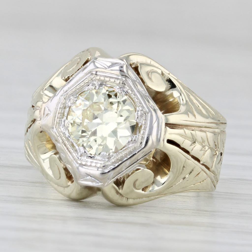 Light Gray Vintage 0.62ct Diamond Old European Cut solitaire Ring 14k Yellow Gold Size 3