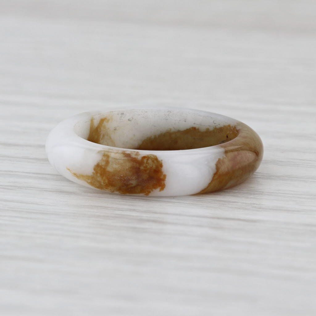 Marbled Green Brown Jadeite Jade Band Ring Size 7.75 5mm