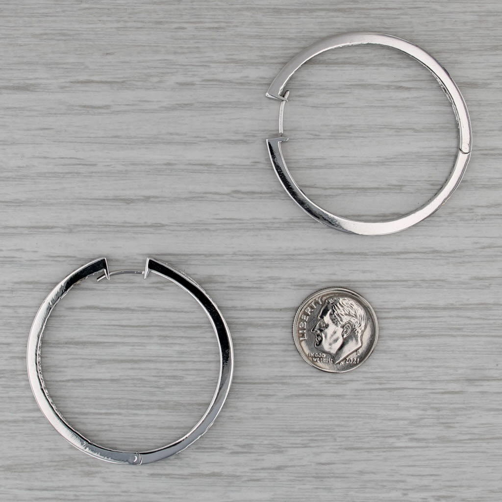 2.24ctw Inside Out Diamond Hoop Earrings 14k White Gold Round Hoops Snap Top
