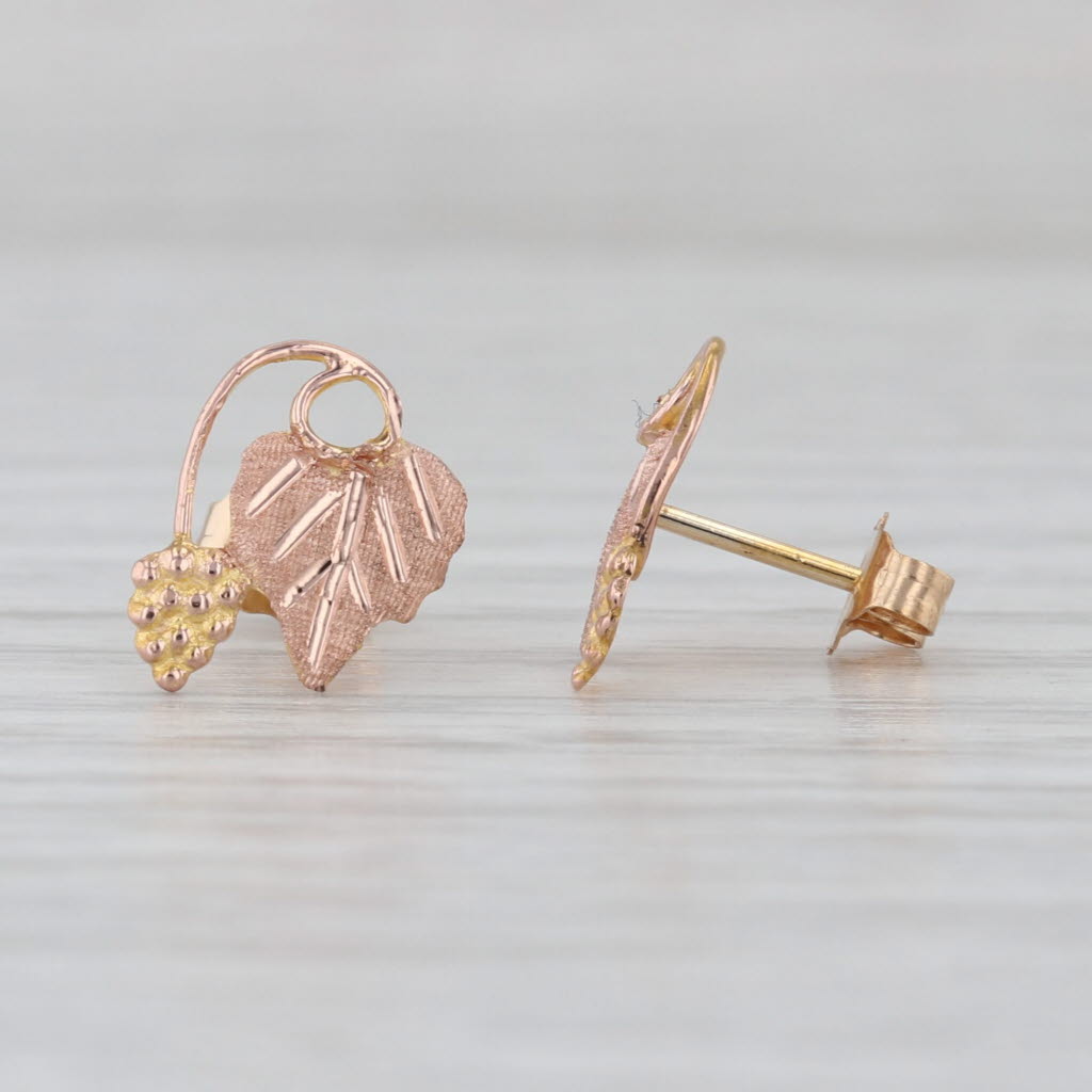 Stamper Black Hills Gold Leaf Stud Earrings 12k Yellow Rose Gold Floral Studs