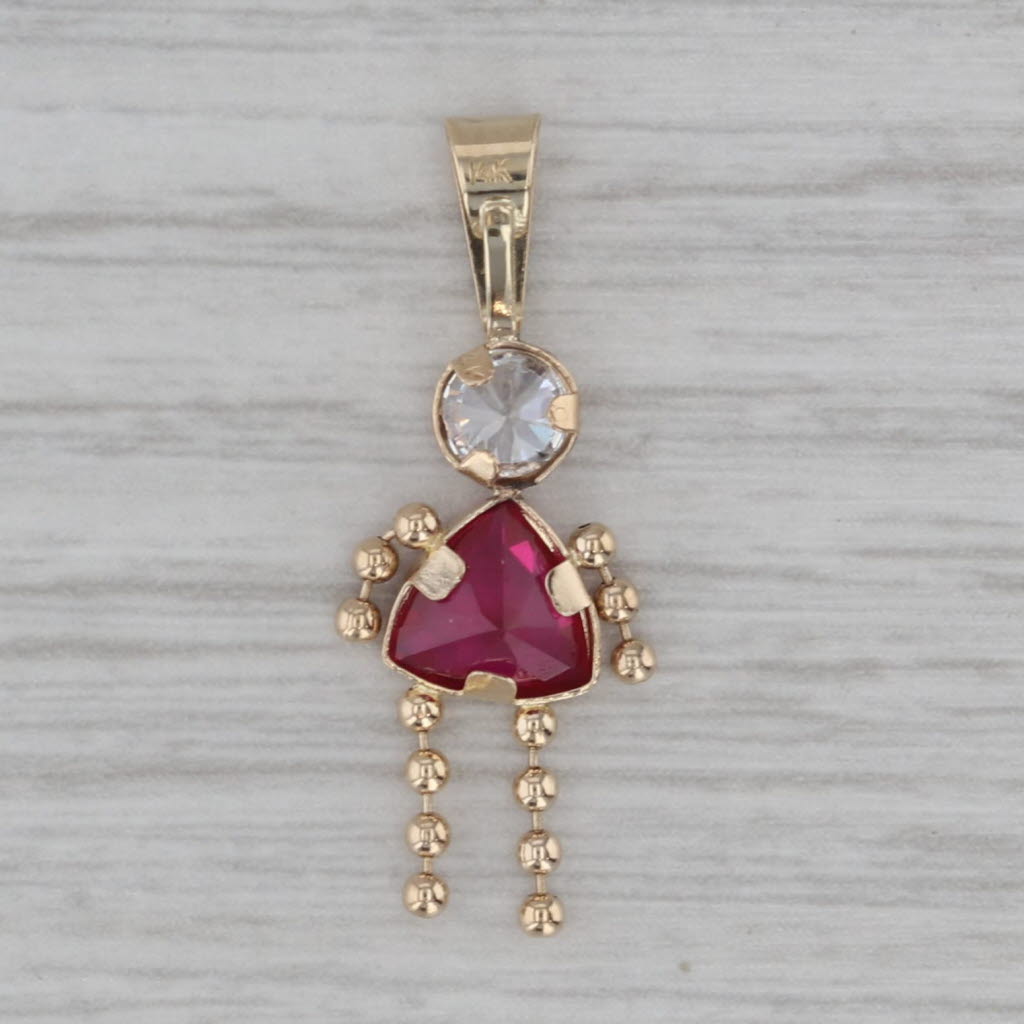 Gray 1ctw Lab Created Ruby Cubic Zirconia July Birthstone Girls Doll Pendant 14k Gold