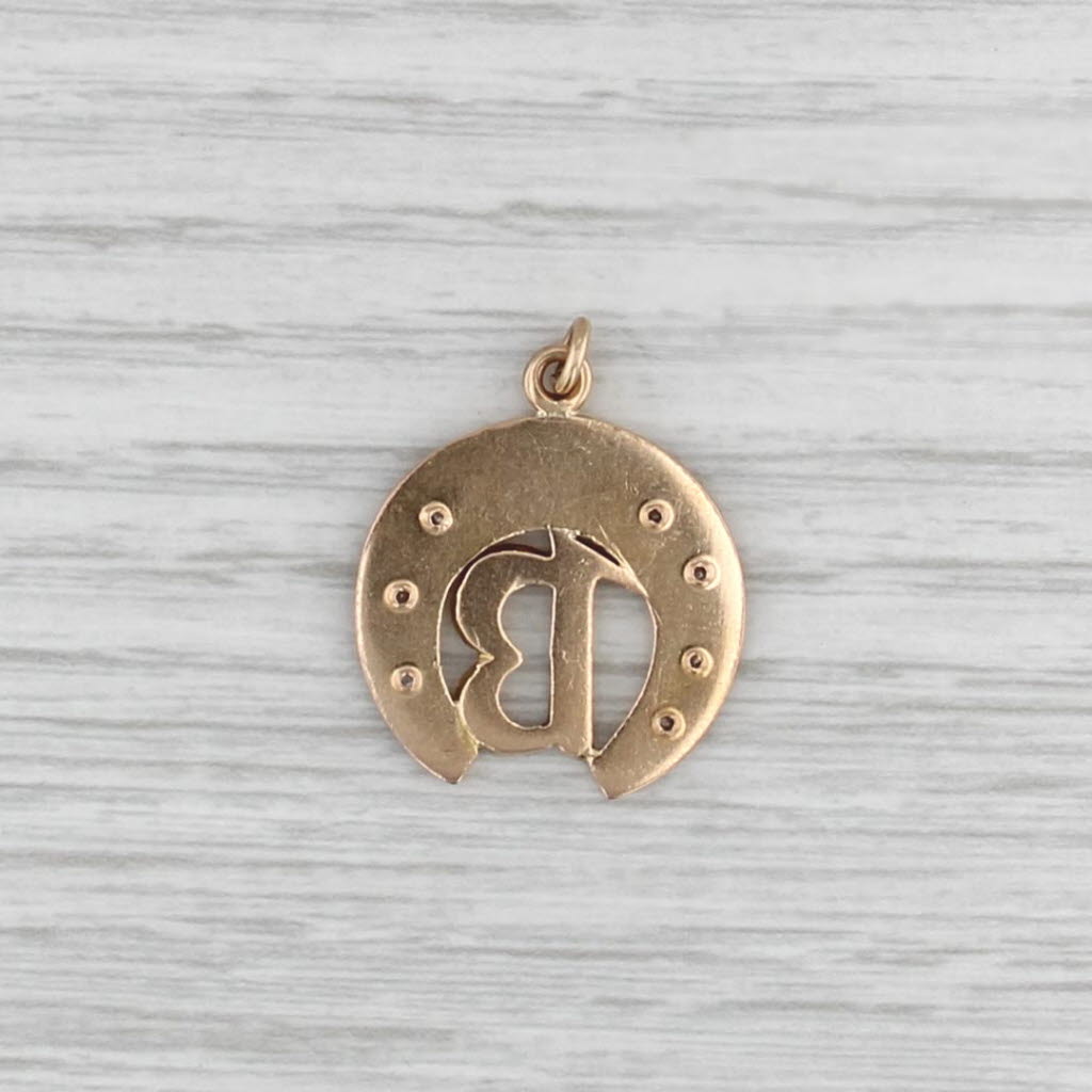 Vintage Diamond Lucky 13 Horseshoe Pendant 18k Yellow Gold Charm