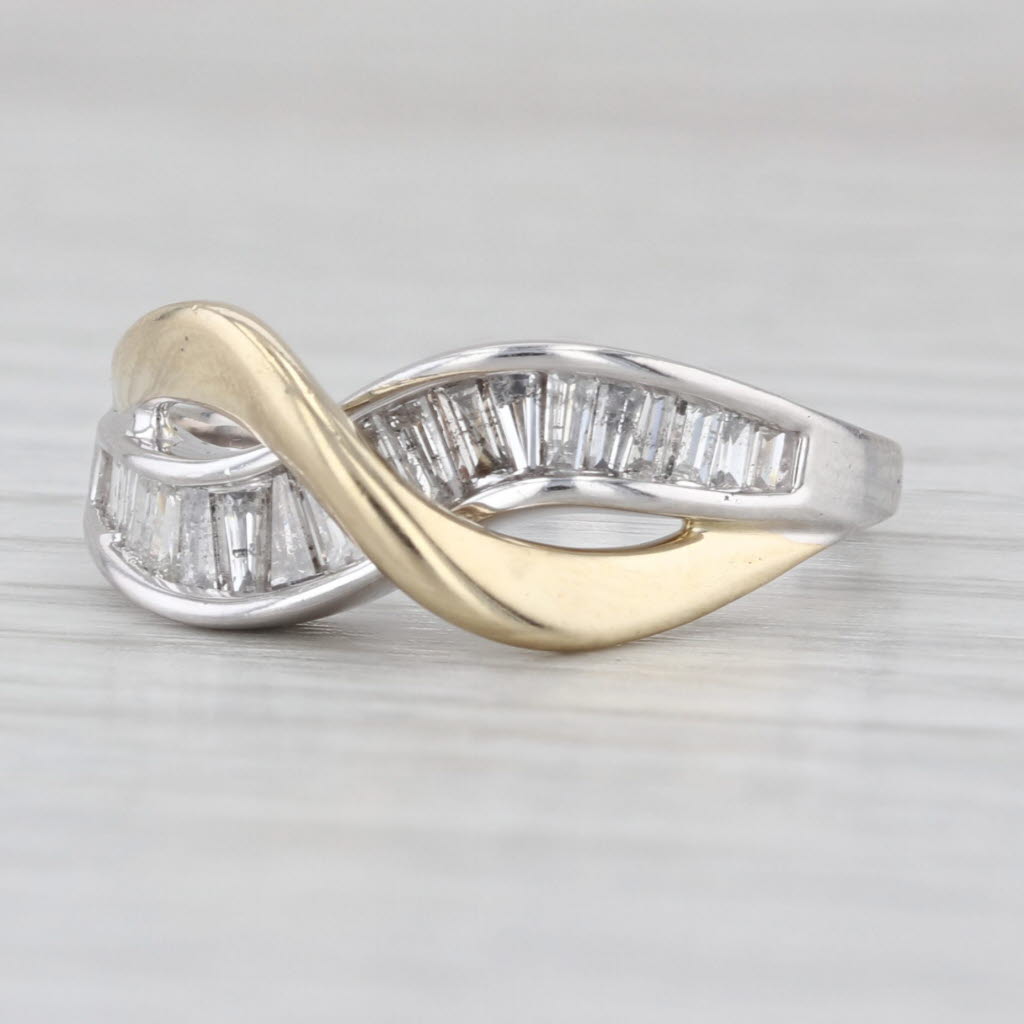 0.80ctw Diamond Contoured Ring Abstract Overlay 10k White Yellow Gold Size 7