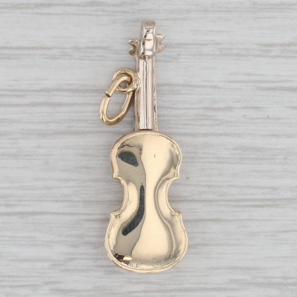 Gray Violin Pendant Charm 14k Yellow White Gold