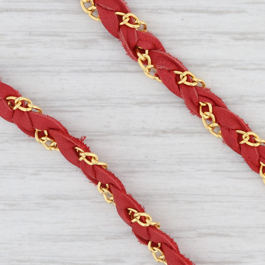 New Nina Wynn Cordelia Necklace White Druzy Woven Red Leather Gold Vermeil