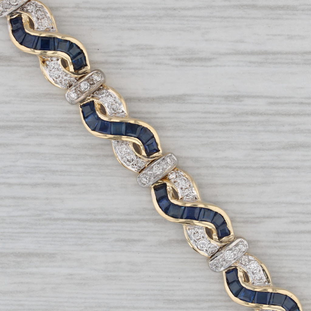 Gray 12.23ctw Diamond Blue Sapphire Woven Bracelet 18k Yellow Gold 7.25” 6.5mm