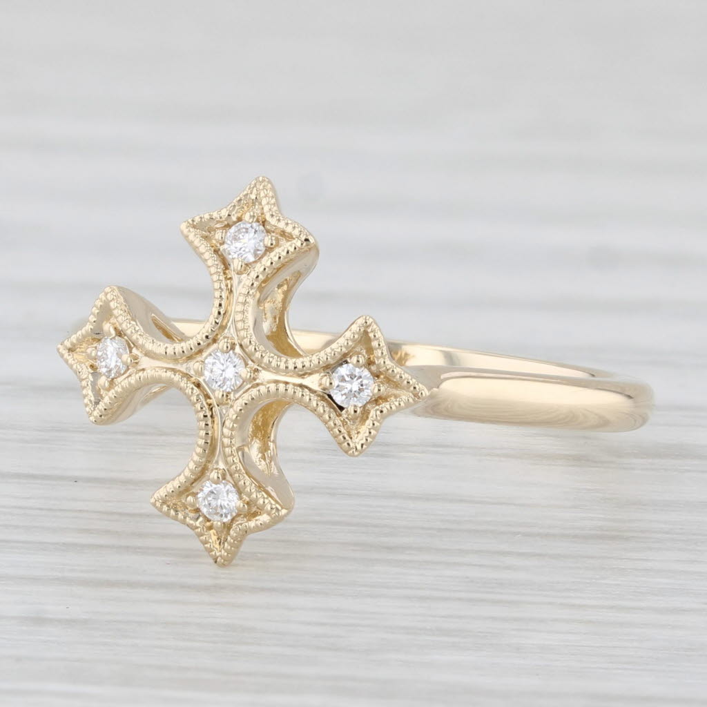 Light Gray New VS2 Diamond Cross Ring 14k Yellow Gold Size 6.5