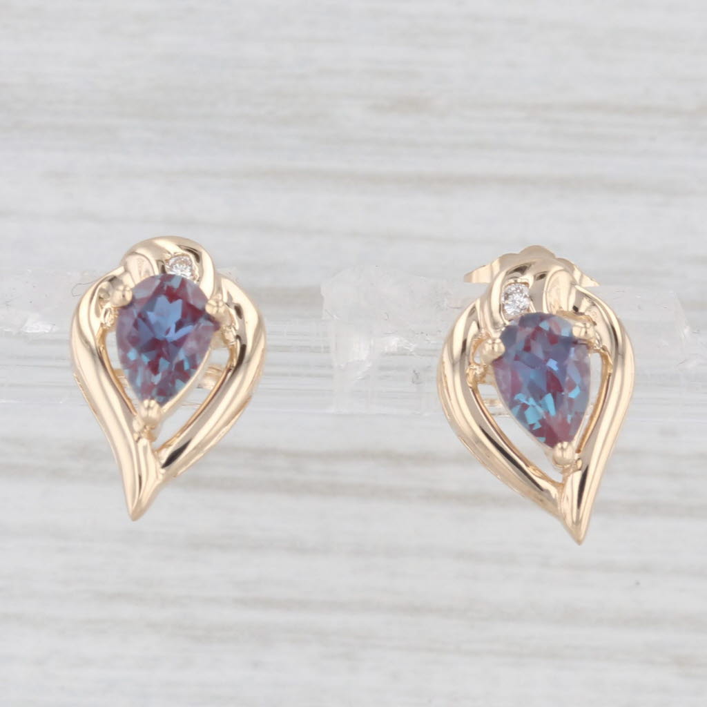 Light Gray 1.02ctw Lab Created Alexandrite Diamond Drop Stud Earrings 14k Yellow Gold