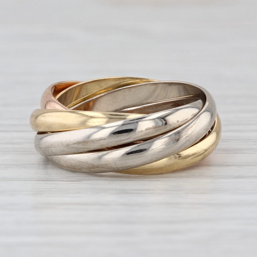 Les Must De Cartier 5 Bands Rolling Rings 18k Yellow Rose White Gold Sz 6.25 52