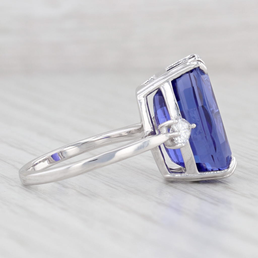 Light Gray 12.92ctw Cushion GIA Tanzanite Diamond Hearts Ring 18k White Gold Size 7