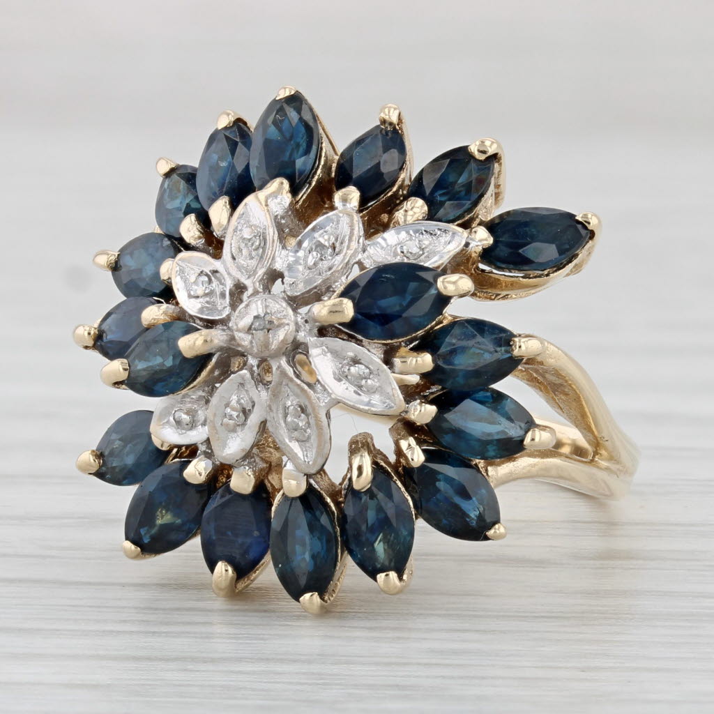 Light Gray 5ctw Blue Sapphire Diamond Cluster Ring 10k Yellow Gold Size 8.25 Cocktail