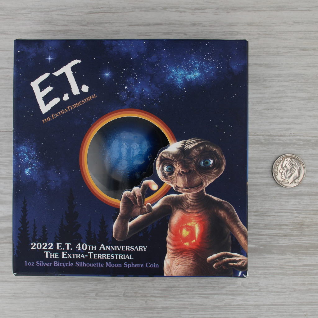 ET 2022 40th Anniversary 1oz Silver Bicycle Silhouette Moon Sphere Coin in Box