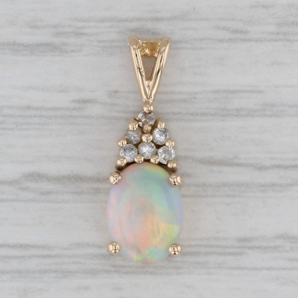 Gray Opal Diamond Drop Pendant 14k Yellow Gold Oval Cabochon