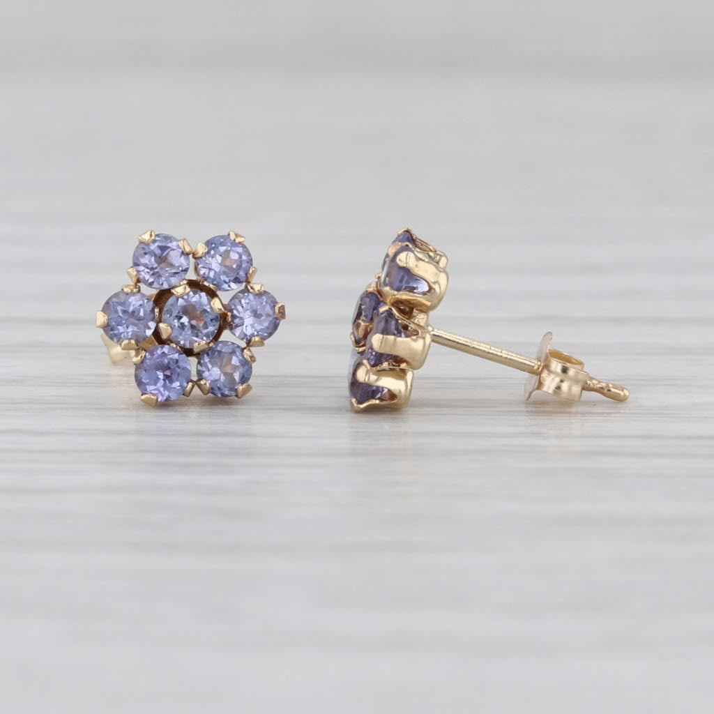 1.10ctw Tanzanite Flower Stud Earrings 14k Yellow Gold Small Studs
