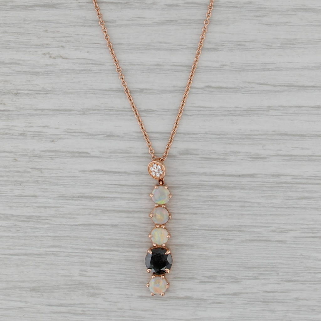 New 2.56ctw Diamond Opal Pendant Necklace 14k Rose Gold 17.75" Cable Chain