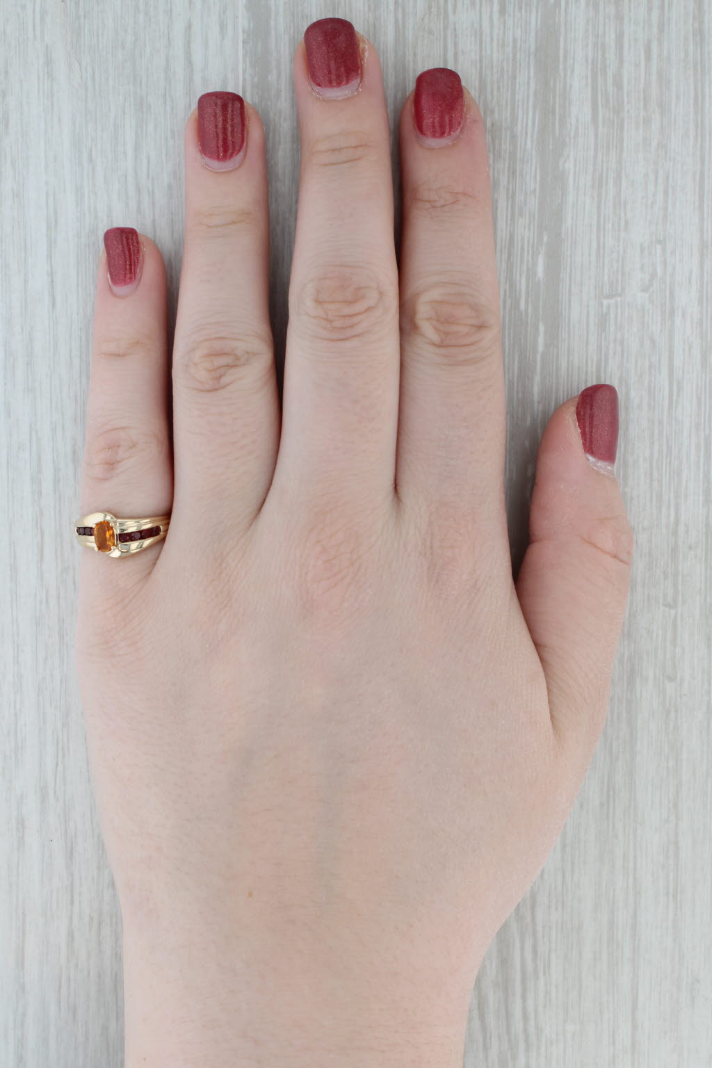 Gray 0.80ctw Citrine Garnet Ring 14k Yellow Gold Size 6.25