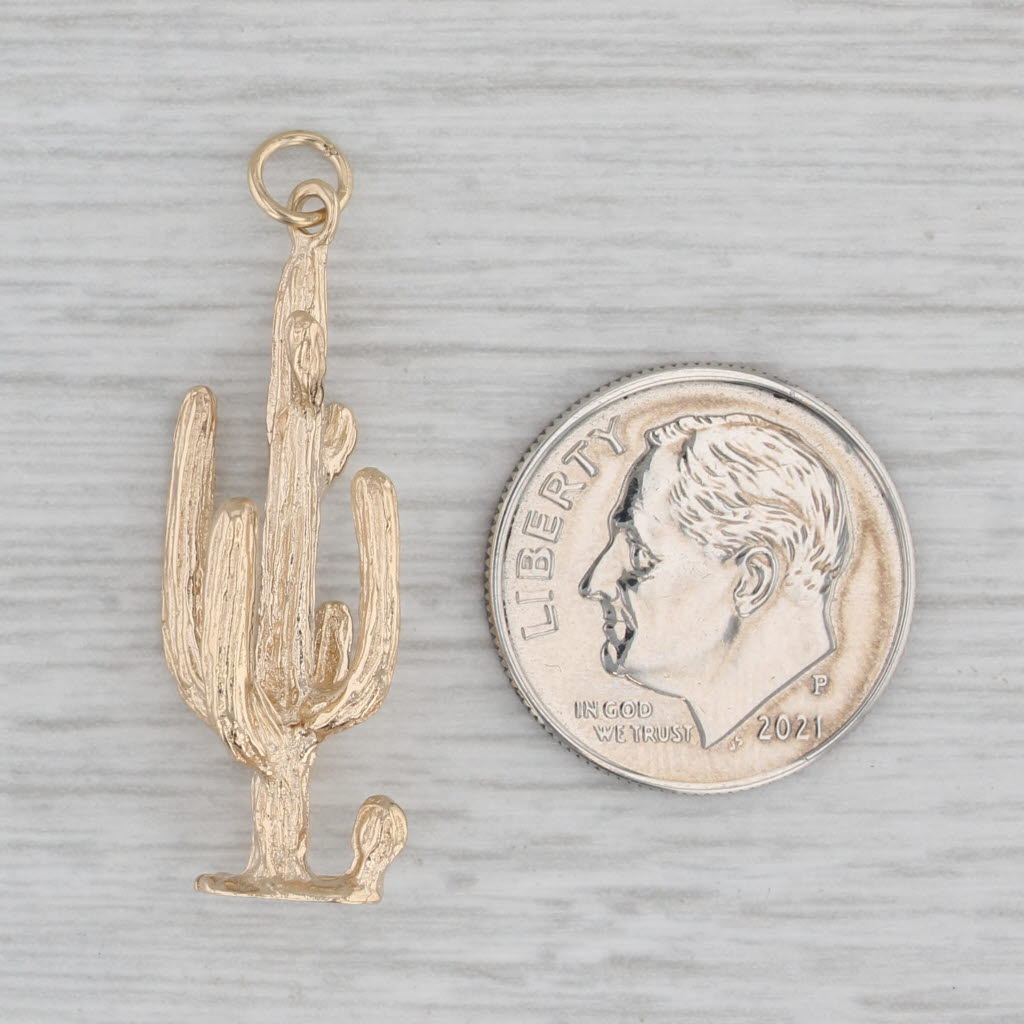 Gray Cactus Charm 14k Yellow Gold Southwestern Pendant