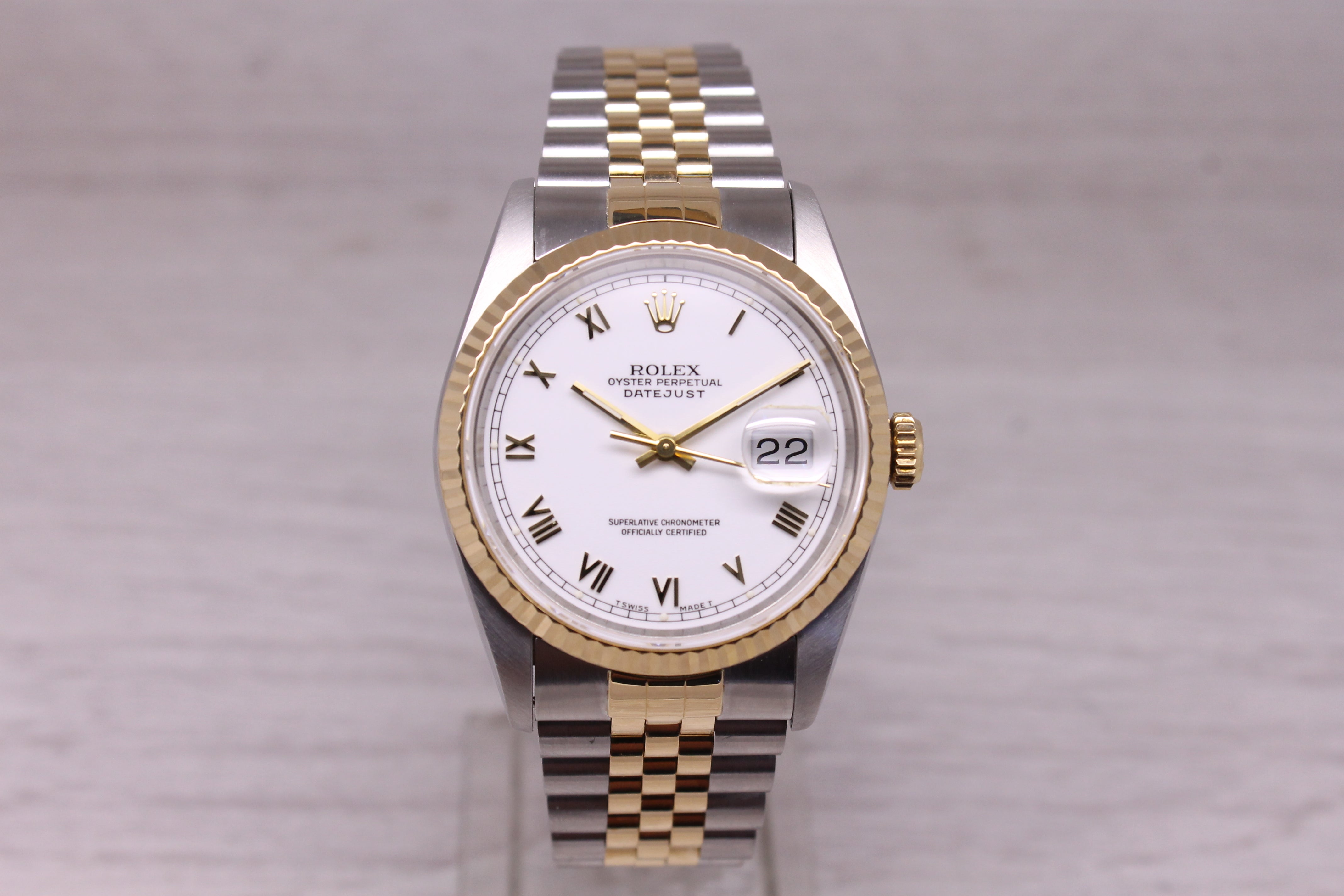 Vintage 1993 Rolex Datejust 16233 18k Steel Mens Watch Jubilee Box Papers Roman