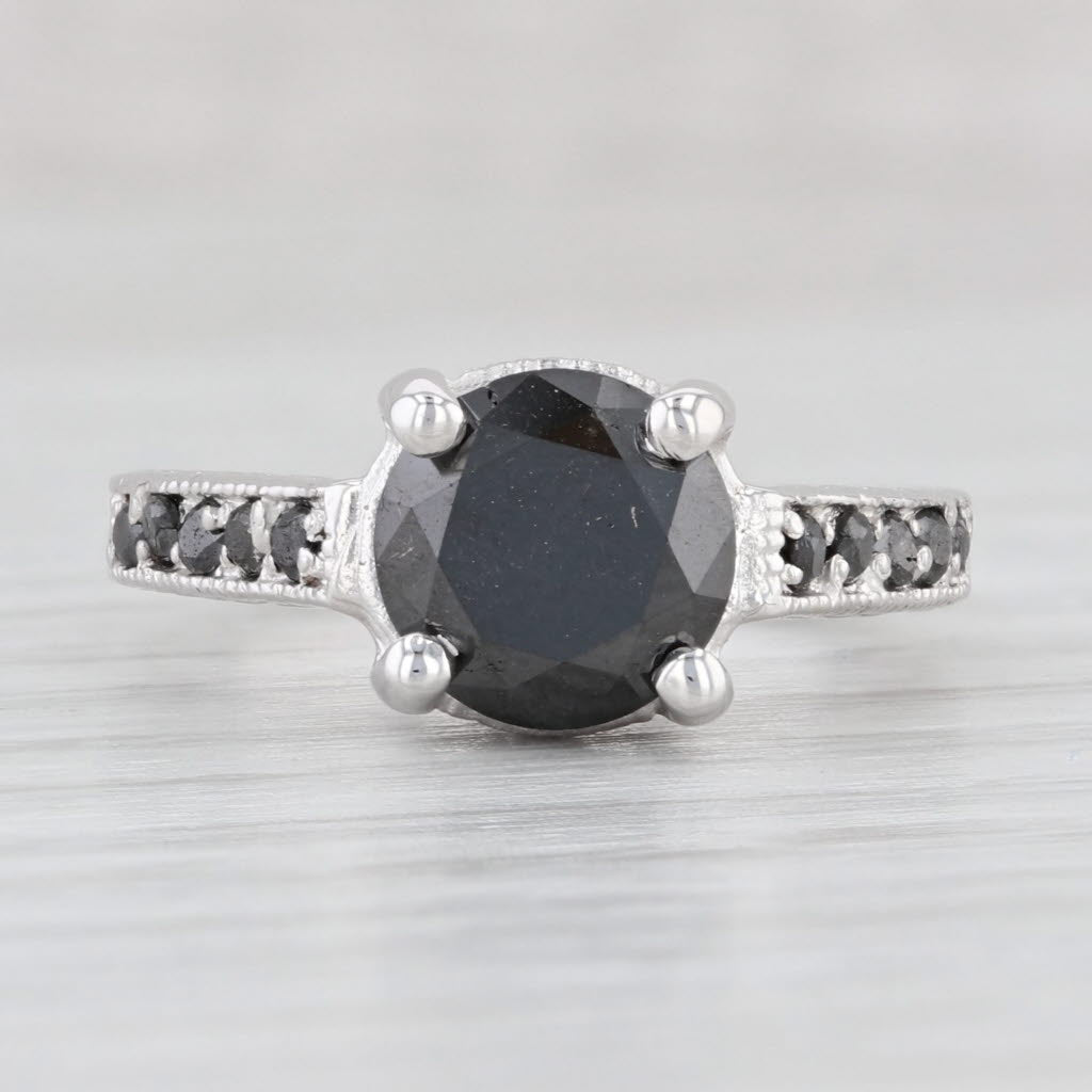 Light Gray 2.70ctw Black Diamond Ring 14k White Gold Size 6 Engagement