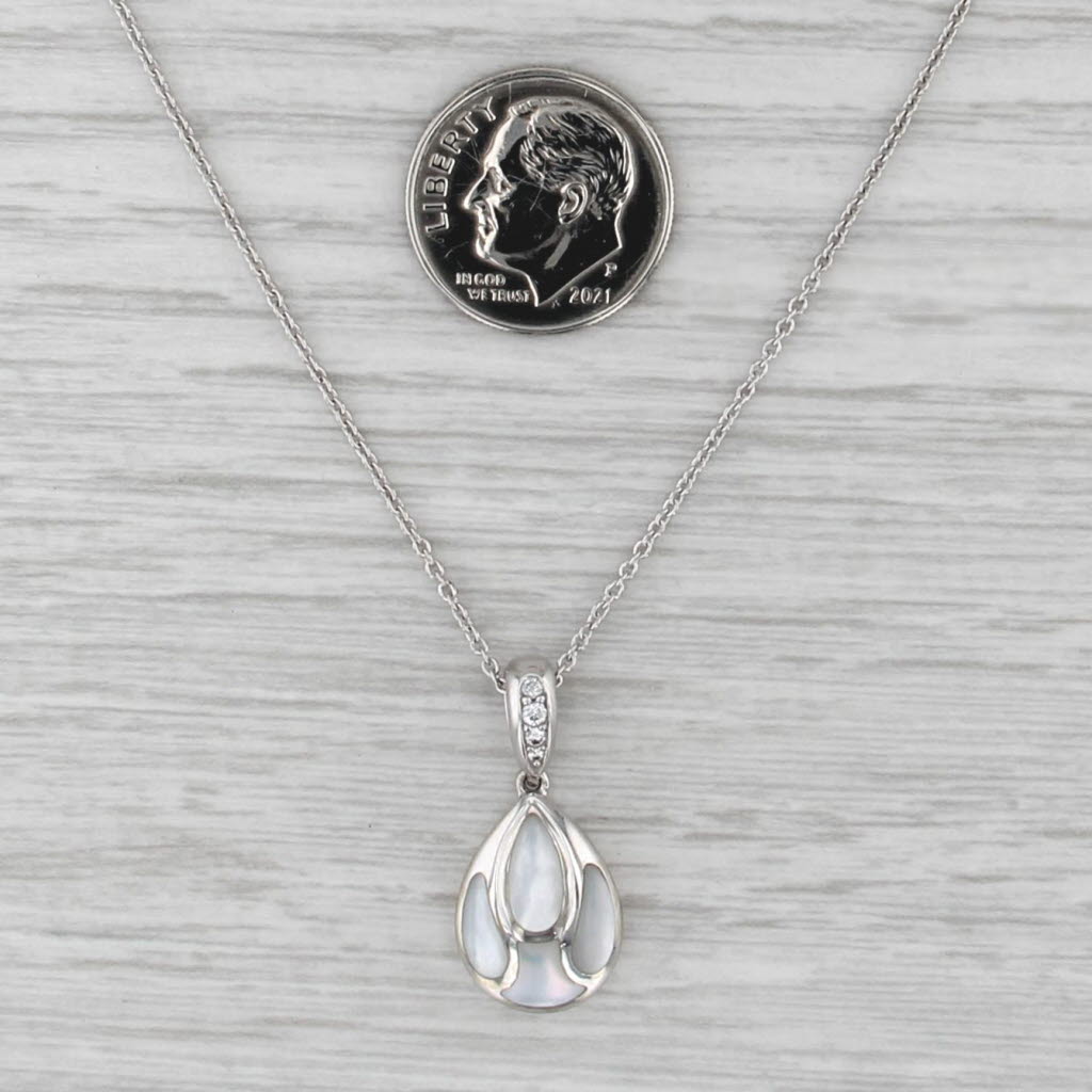 Kabana Mother of Pearl Mosaic Diamond Pendant Necklace 14k White Gold 17"