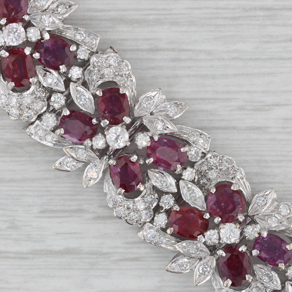 Gray 21.95ctw Ruby Diamond Flower Bracelet Gold Silver Palladium 7"