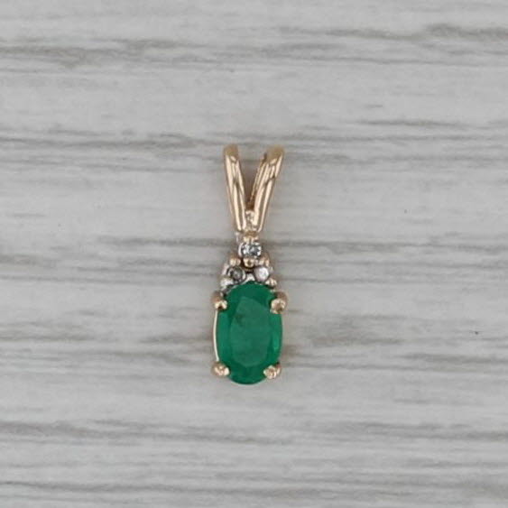 0.52ctw Oval Emerald Diamond Pendant 10k Yellow Gold Small Drop