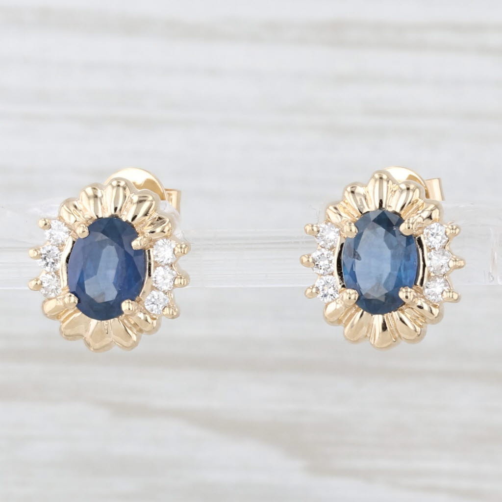 Light Gray 2.25ctw Blue Sapphire Diamond Halo Stud Earrings 14k Yellow Gold