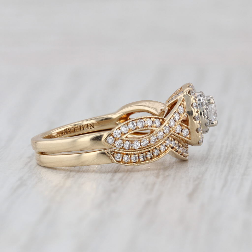 0.93ctw Diamond Halo Engagement Ring Contoured Wedding Band 14k Gold Neil Lane
