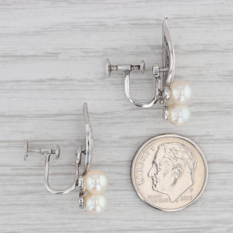 Gray Vintage Mikimoto Cultured Pearl Cluster Earrings Sterling Silver Screw Back