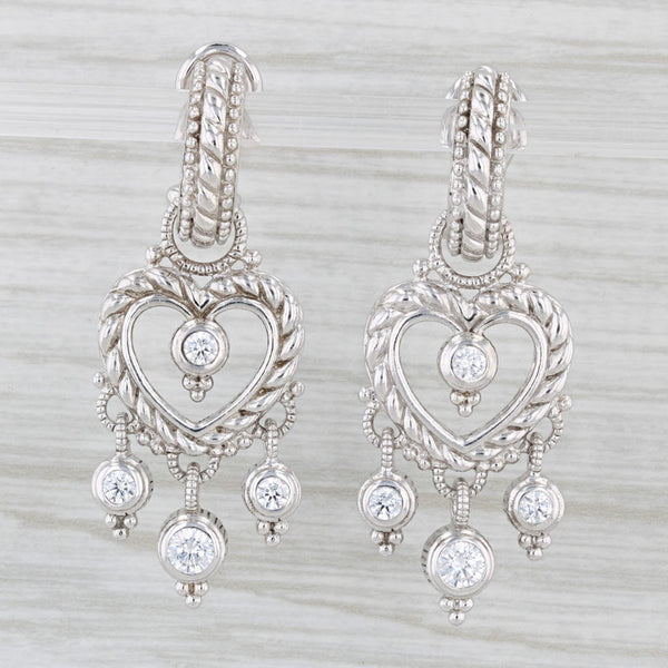 Judith Ripka Cubic Zirconia Heart Fringe Earrings Sterling Silver Omega Backs