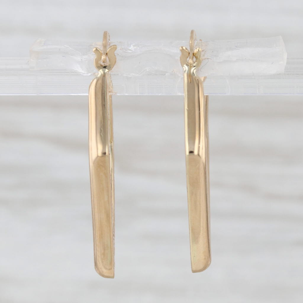 Diamond Shaped Crosshatch Hoop Earrings 18k Yellow Gold Snap Top Hoops