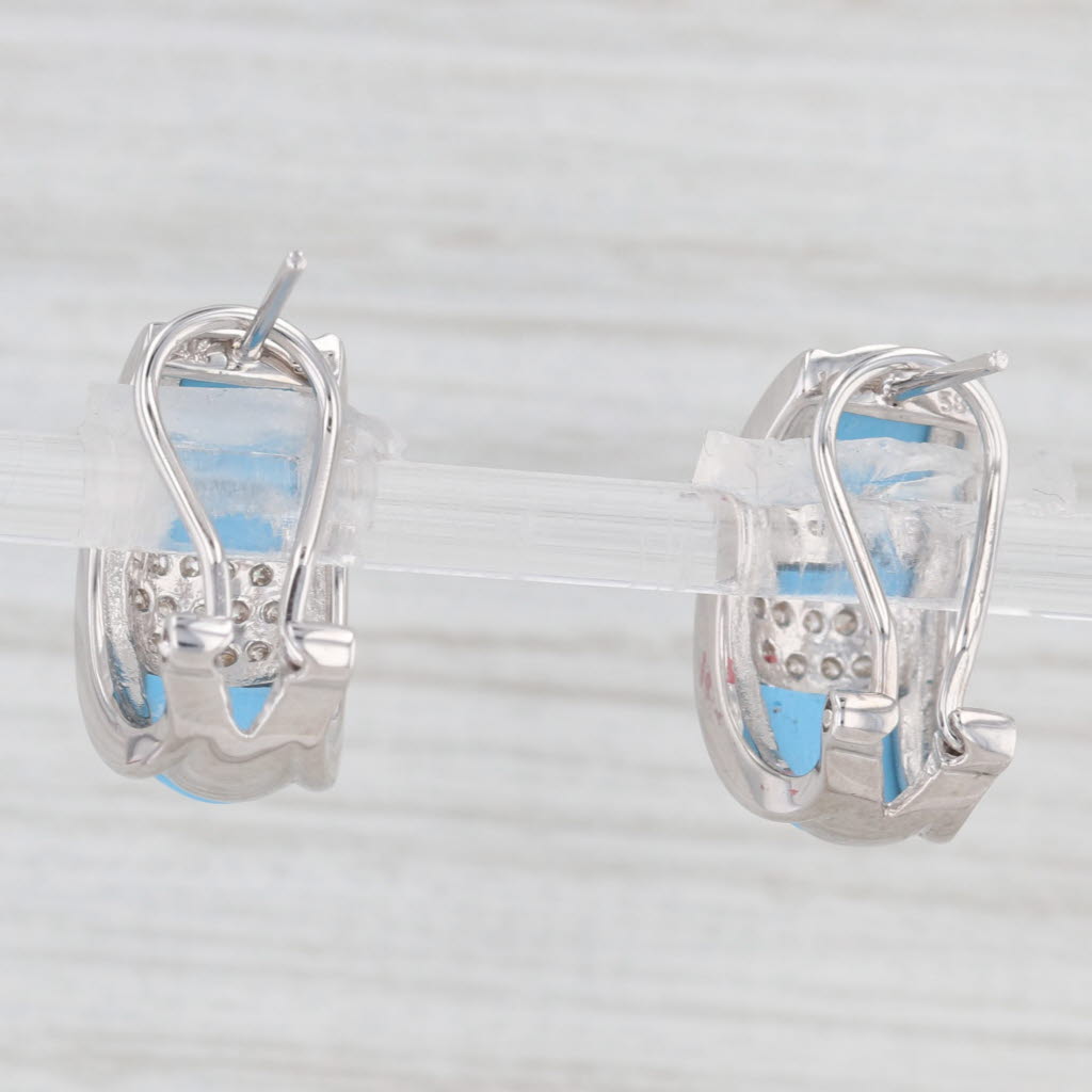 Light Gray Lab Created Turquoise 0.15ctw Diamond Drop Earrings 14k White Gold Omega Backs